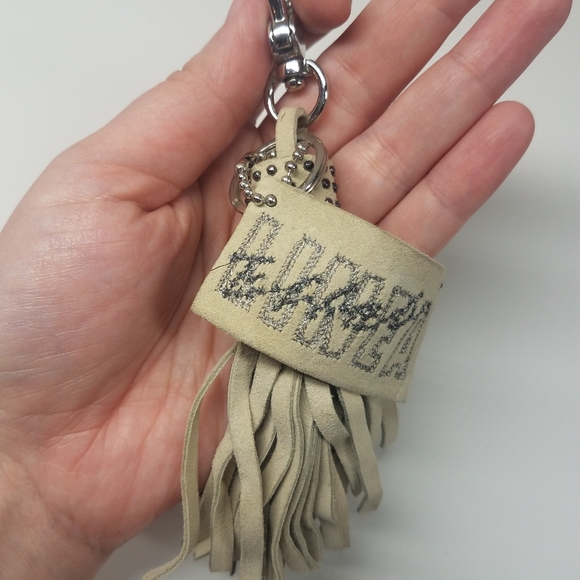 Beige Suede Fringe Studded Keychain Clip - Picture 6 of 7